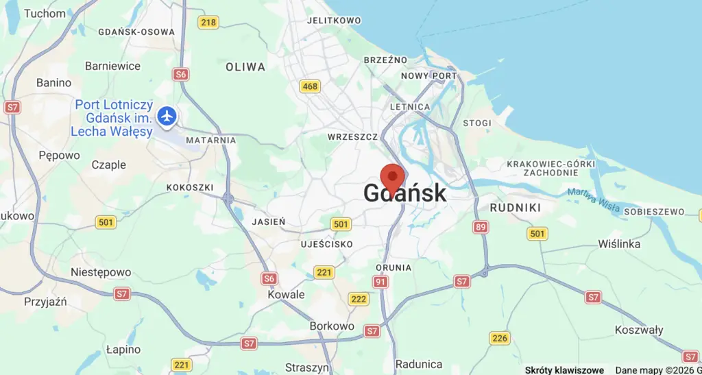 Mapa dojazdu do Parkingu Królewskiego w Gdańsku